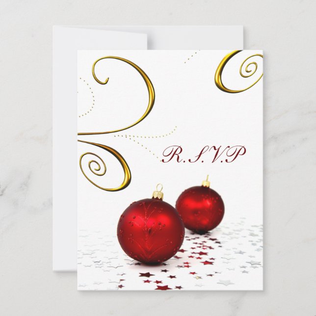 red ornament winter wedding rsvp card (Front)