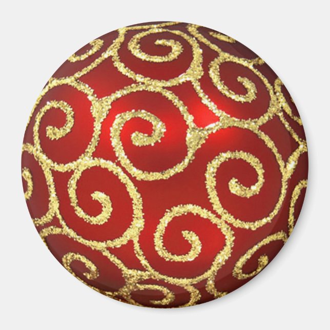 Red Ornament with Gold Swirls Magnet (Front)