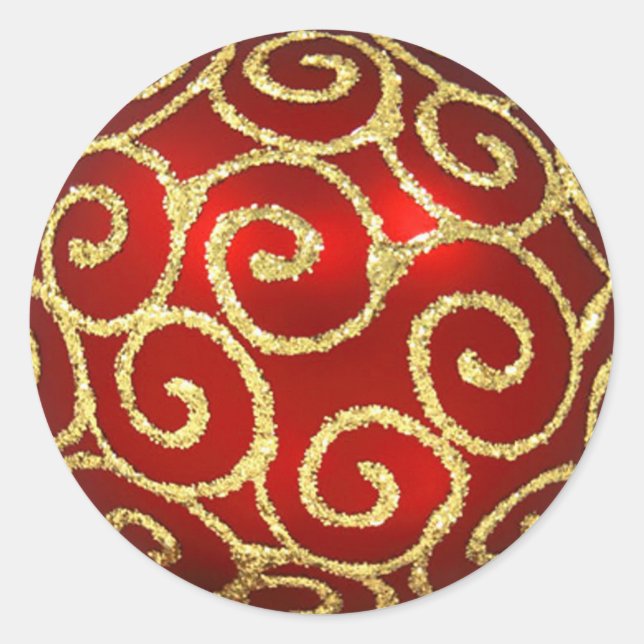 Red Ornament with Gold Swirls Sticker (Front)