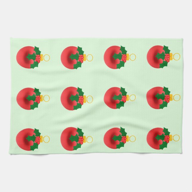 Red Ornament With Holly Kitchen Towels (Horizontal)