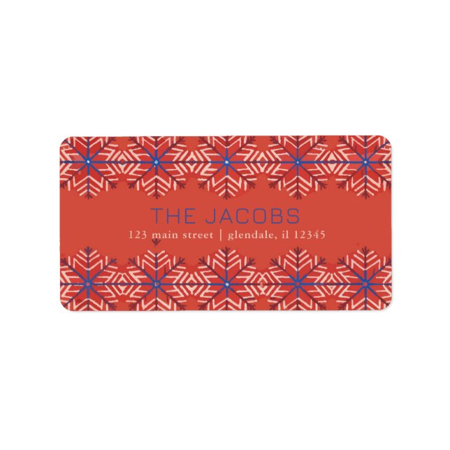 Red Ornamental Snowflakes Christmas Return Address Label (Front)