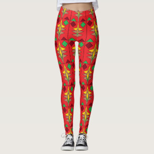 Red Ornamentation Leggings