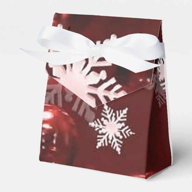 Red Ornaments and Snowflakes Pattern Favour Box (Front Side)