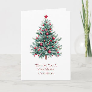 Red Ornaments and Star Christmas Tree Card