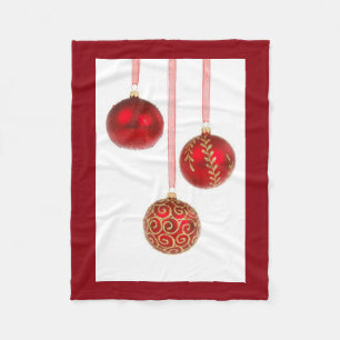 Red Ornaments Fleece Throw Blanket