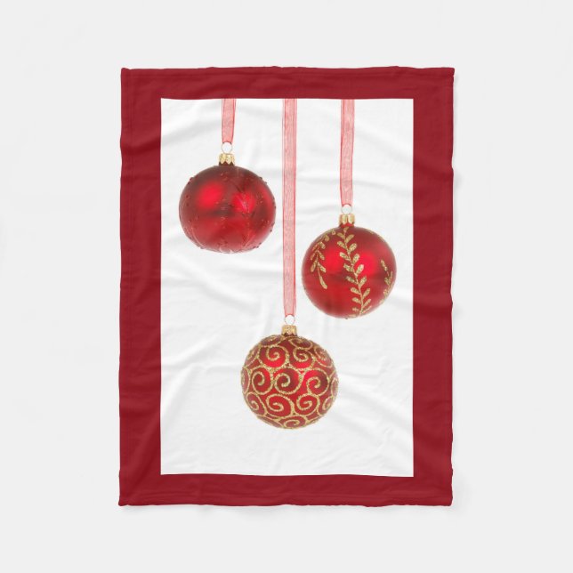 Red Ornaments Fleece Throw Blanket (Front)