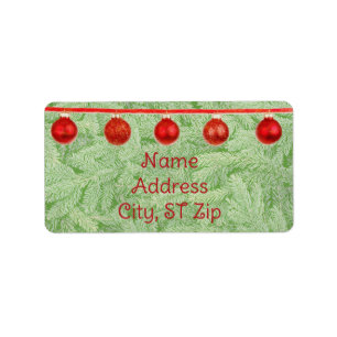 Red Ornaments Green Tree Personal Address Label