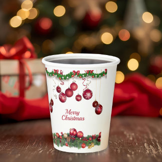 Red Ornaments Modern Christmas Party Paper Cups