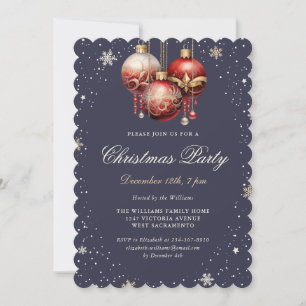 Red Ornaments Snowflakes Christmas Party Invitation