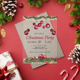 Red Ornaments Unique Christmas Acrylic Invitations
