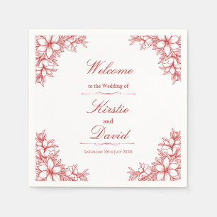 Red Ornate Floral Wedding Napkin