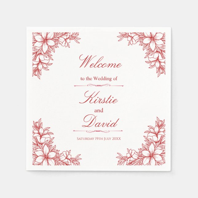 Red Ornate Floral Wedding Napkin (Front)