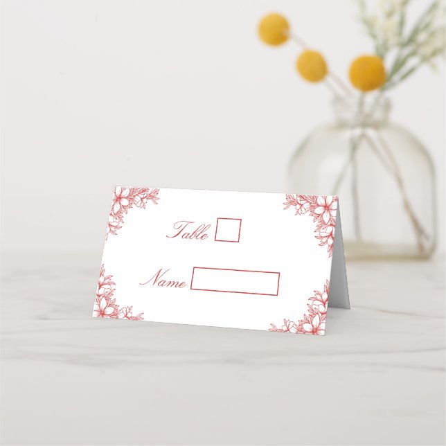 Red Ornate Floral Wedding Venue Place Card (Front)