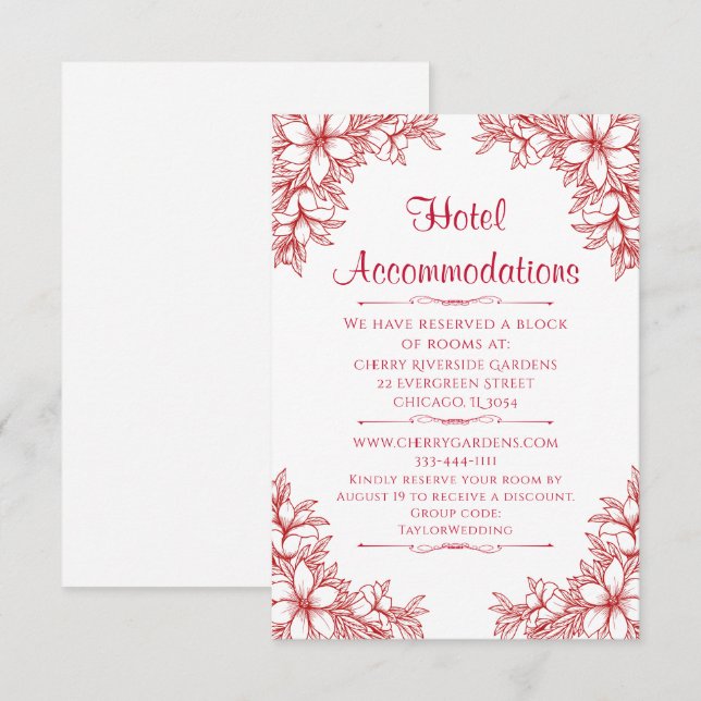 Red Ornate Wedding Hotel Accommodation Enclosure Card (Front/Back)