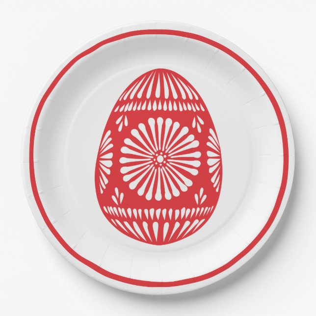 Red Orthodox Easter Egg Paper Plate (Front)