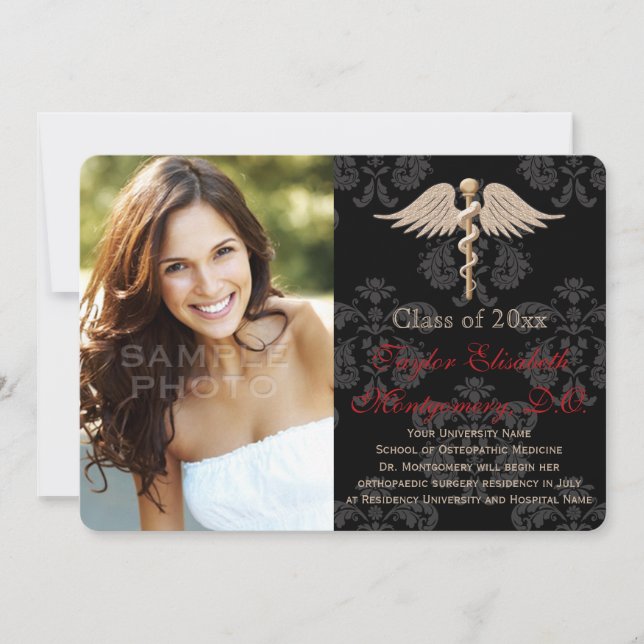Red Osteopathic Medicine DO School Graduation Invitation (Front)