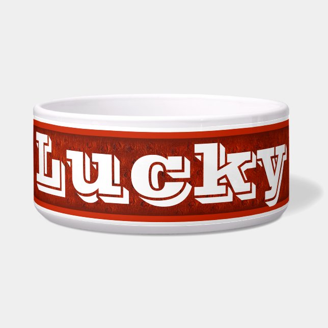 Red Ostrich Leather Print Ceramic Dog Bowl (Front)