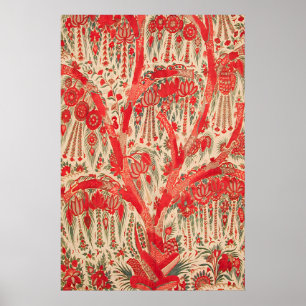 Red Ottoman Tree of Life Art Print Vintage Floral