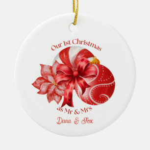 Red Our 1st Christmas Peppermint Poinsettia Ceramic Tree Decoration