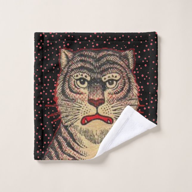 Red Outlined Head of Fierce Asian Tiger Red Dots Wash Cloth (Wash Cloth)
