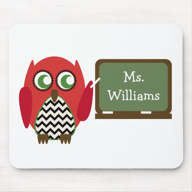 Red Owl Black Chevron Teacher At Chalkboard Mouse Pad (Front)