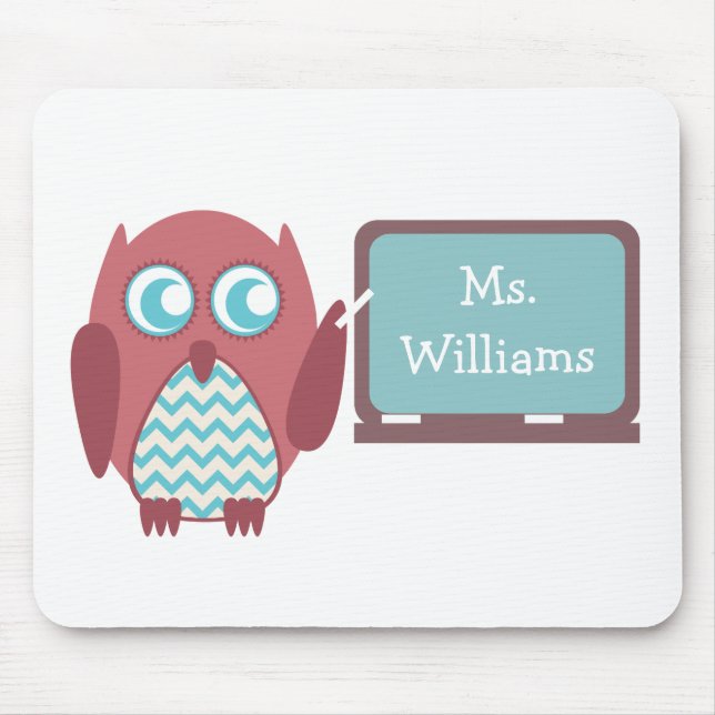 Red Owl Blue Chevron Teacher At Chalkboard Mouse Pad (Front)