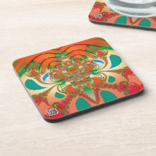Red Owl Fractal Abstract Art Coaster