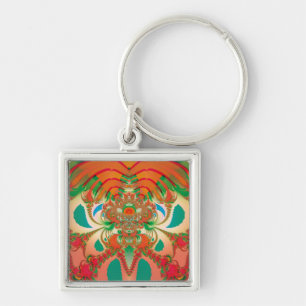 Red Owl Fractal Abstract Art Key Ring