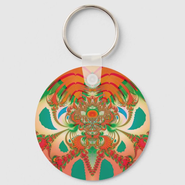 Red Owl Fractal Abstract Art Key Ring (Front)
