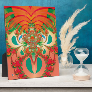 Red Owl Fractal Abstract Art Plaque