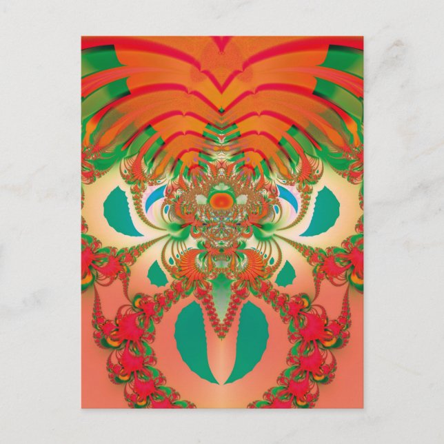Red Owl Fractal Abstract Art Postcard (Front)
