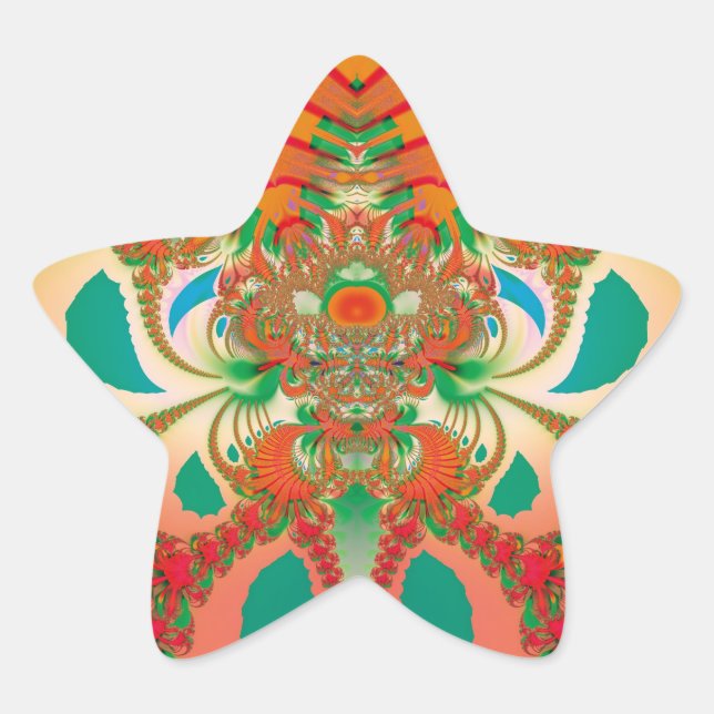 Red Owl Fractal Abstract Art Star Sticker (Front)