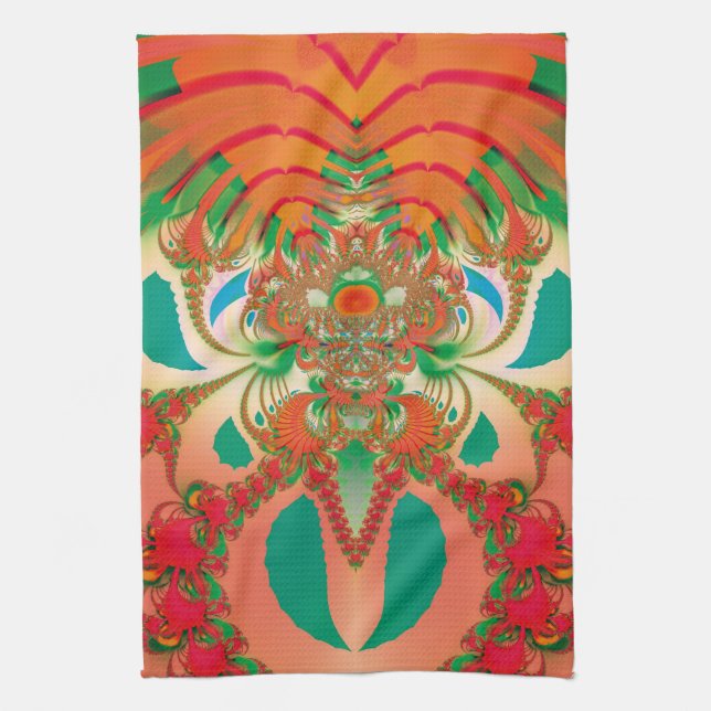Red Owl Fractal Abstract Art Tea Towel (Vertical)