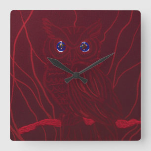 Red Owl Square Wall Clock