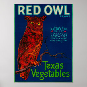 Red Owl Vegetable Label Poster