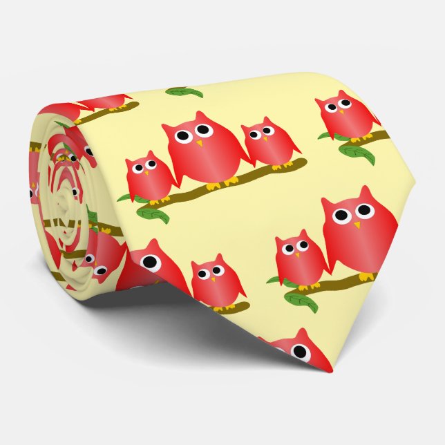 Red Owls Design Any Colour Background Tie (Rolled)