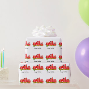 Red Owls Design Birthday Gift Wrapping Paper