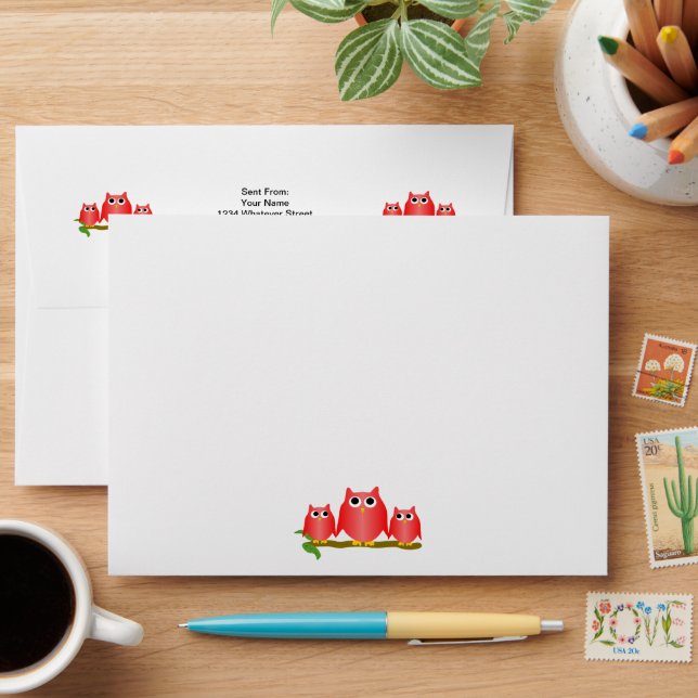 Red Owls Design Envelope (Desk)