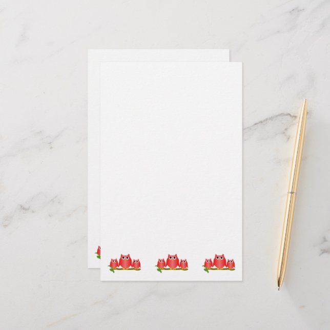 Red Owls Design Stationery (Front/Back In Situ)