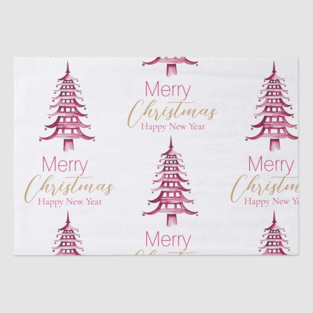 Red Pagoda Christmas Tree Tissue Paper (Front)