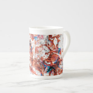 Red paint brush abstract modern digital art bone china mug