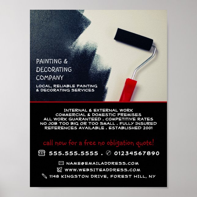 Red Paint Roller, Painter & Decorator Advertising Poster (Front)