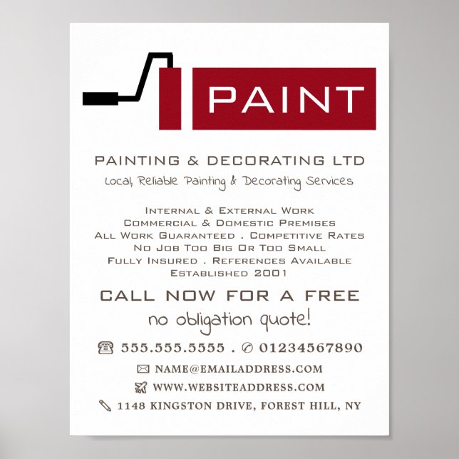 Red Paint Roller, Painter & Decorator Advertising Poster (Front)