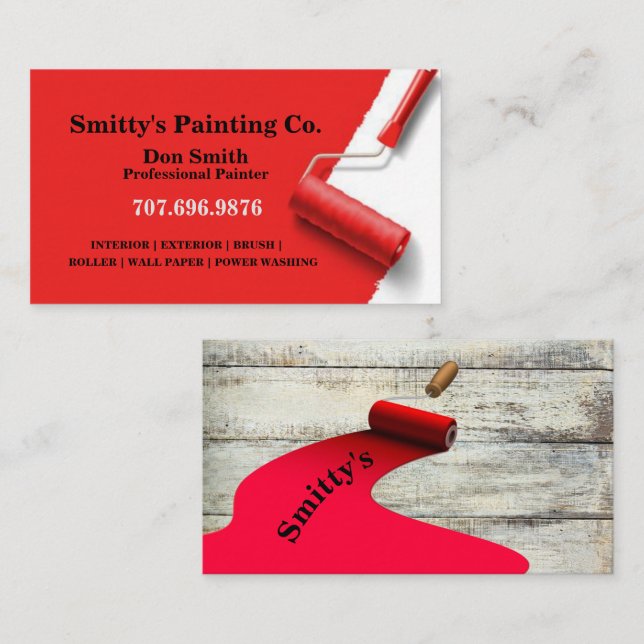 Red Paint & Roller Painting Company Business Card (Front/Back)