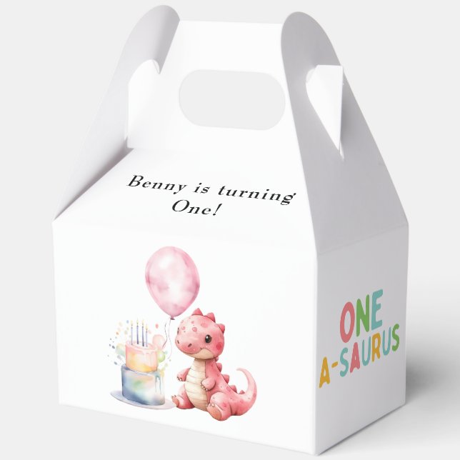 Red Painted Dinosaur One A Saurus Birthday  Favour Box (Back)