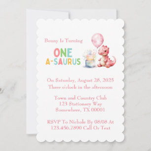 Red Painted Dinosaur One A Saurus Birthday Invitation