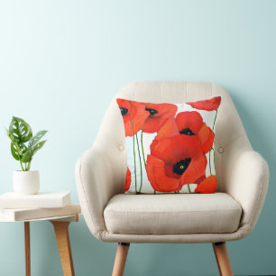 Red Painted Poppies Cushion