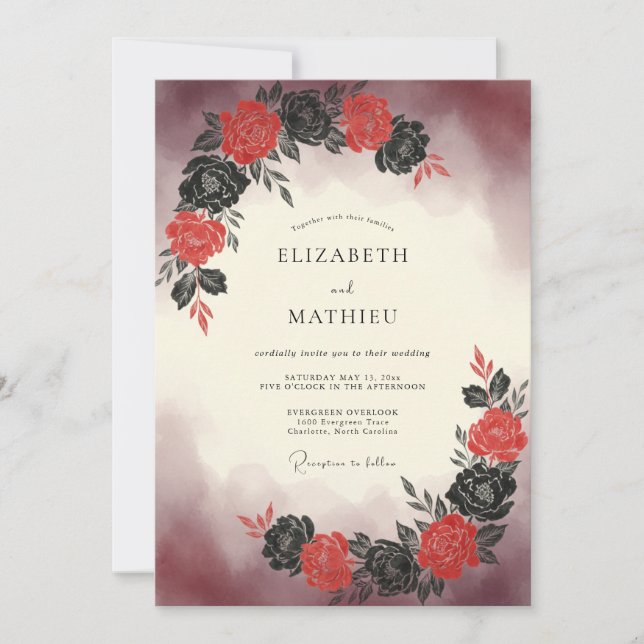 Red Painterly Bouquet Wedding Invitation (Front)