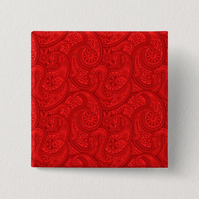 Red Paisley 15 Cm Square Badge (Front)