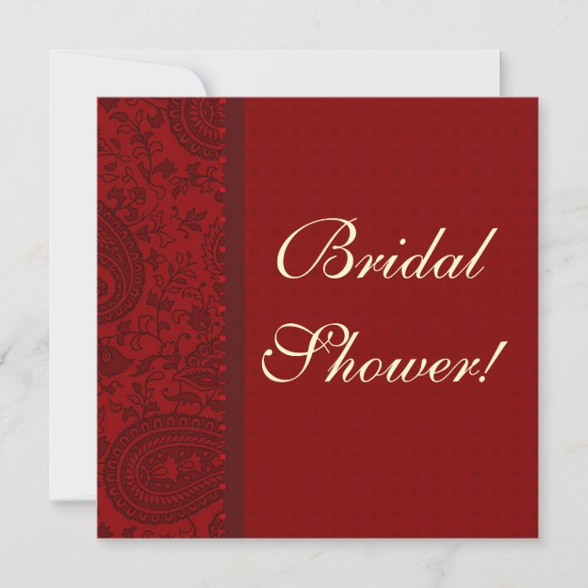 Red paisley Damask brocade Indian bridal shower Invitation (Front)